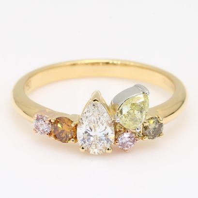 Celebration I pear-cut and round-cut rainbow diamond ring