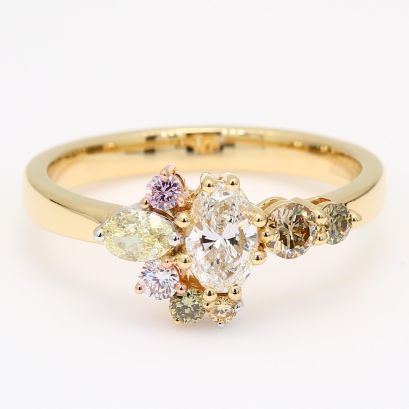 Frolic I oval and round-cut rainbow diamond ring