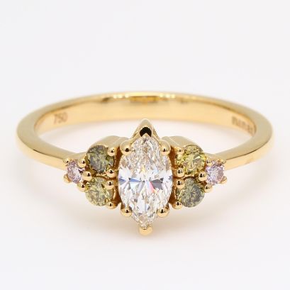 Vivienne marquise and round cut rainbow diamond ring