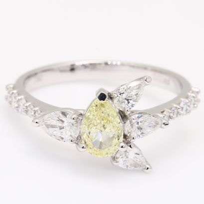 Theresa pear and round-cut fancy yellow and white diamond ring