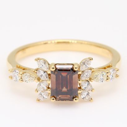Rivera emerald and marquise-cut SGL certified Argyle champagne and white diamond ring