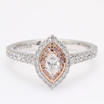 Violetta marquise-cut and round-cut Argyle light pink champagne and white diamond halo ring