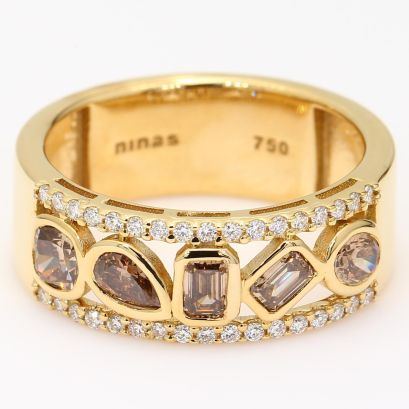 Paradox pear oval emerald and cushion-cut champagne diamond dress ring