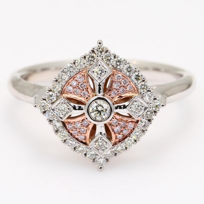 Marietta Argyle light pink champagne and white diamond cross ring