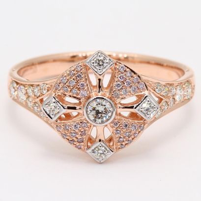 Antoinette Argyle light pink champagne and white diamond cross ring
