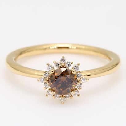 Ixora champagne and white diamond halo ring