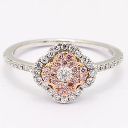 Zamia Argyle pink and white diamond floral cluster halo ring