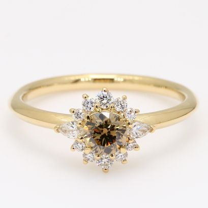 Exodus champagne and white diamond halo ring