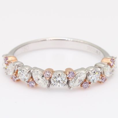 Veil round and marquise-cut fancy purple and white diamond band ring