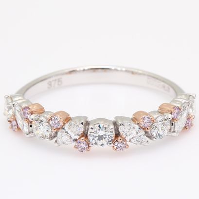 Veil round and marquise-cut fancy purple and white diamond band ring