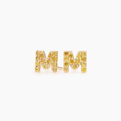 Love Letter M initial fancy orange diamond stud earrings