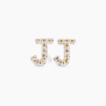 Love Letter J  initial fancy apricot diamond stud earrings