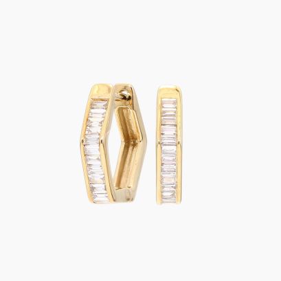 Hexara baguette-cut white diamond huggie hoop earrings