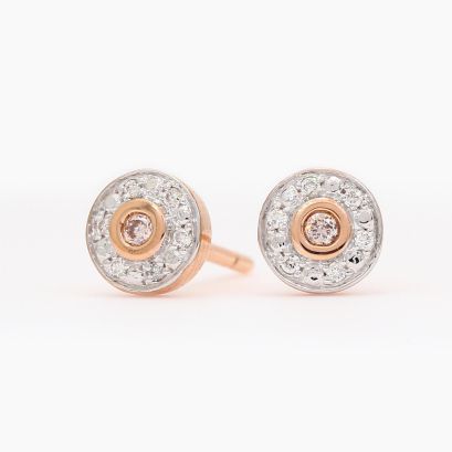 Freesia Argyle light pink champagne and white diamond halo earrings