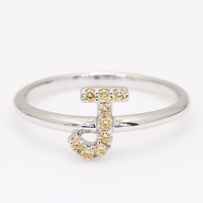 Love Letter J fancy apricot diamond ring