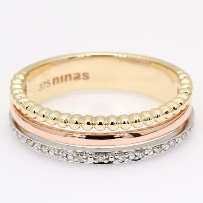 Ara white diamond three-tone gold dress ring