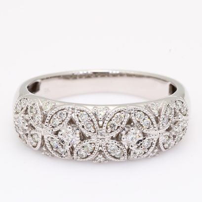 Azalea white diamond flower band ring