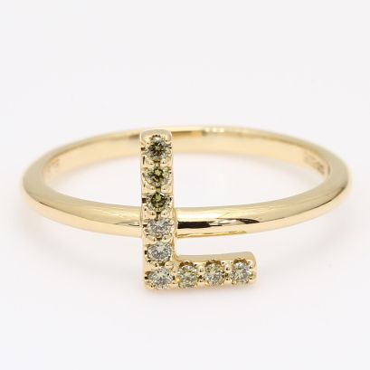 Love Letter L fancy green diamond ring