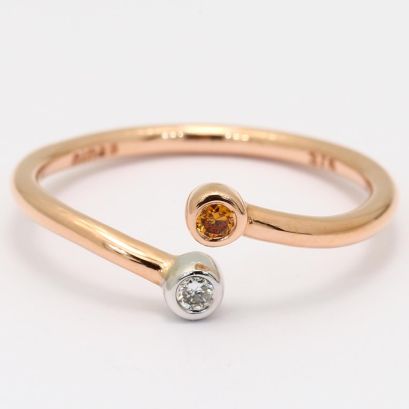 Paquin orange and white diamond open stackable ring