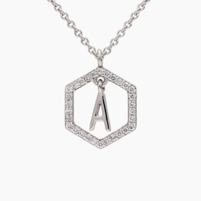 Insignia A white diamond white gold initial necklace