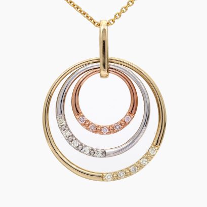 Lorien Argyle light pink champagne and white diamond circle pendant
