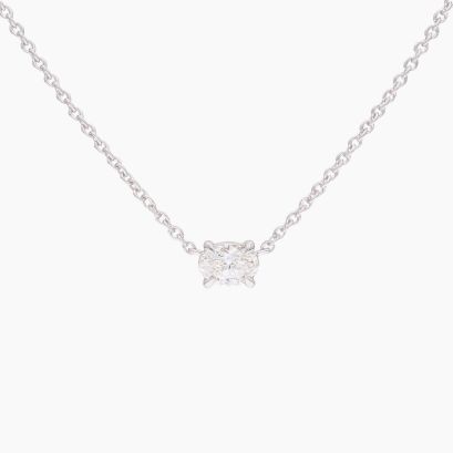 Ellipse oval-cut white diamond solitaire necklace