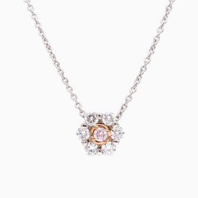 Adeline white and Argyle pink diamond floral halo necklace