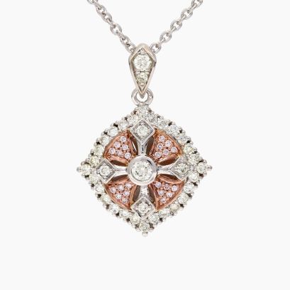 Marietta Argyle light pink champagne and white diamond cross pendant