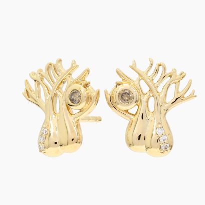 Twin Boab champagne and white diamond stud earrings