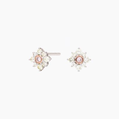 Magnolia Argyle light pink champagne and white diamond floral halo stud earrings