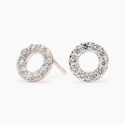 Flight white diamond circle stud earrings