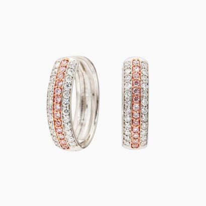 Ombre Argyle pink and white diamond huggie earrings