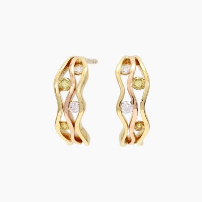 Volare rainbow diamond half hoop stud earrings
