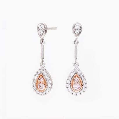 Indira Argyle light pink champagne and white diamonds drop earrings