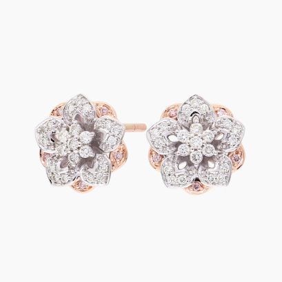 Florescence Argyle light pink champagne and white diamond flower studs earrings