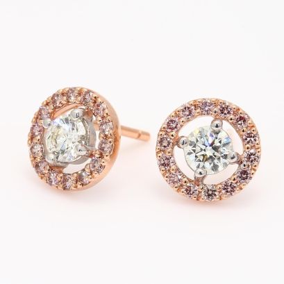 Saffron Argyle light pink champagne and white diamond halo earrings