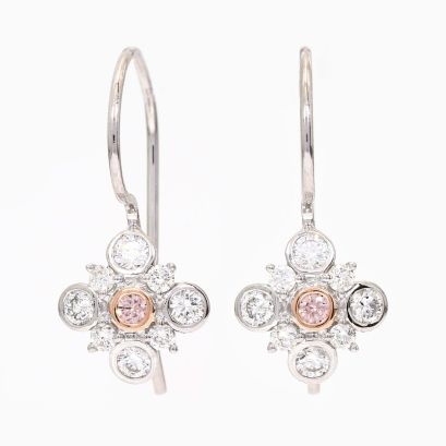 Tapioca white and Argyle light pink champagne diamond hook earrings