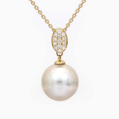 Moana white South Sea pearl and white diamond drop necklace