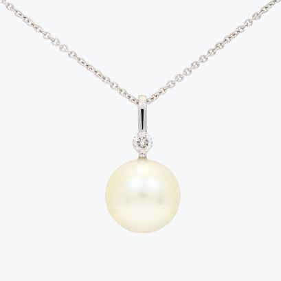 Caspian white South Sea pearl and white diamond drop necklace
