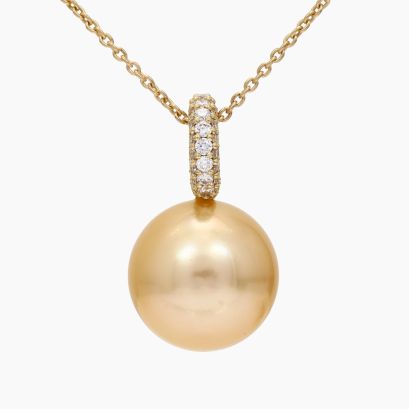 Praia gold South Sea pearl and pave-set white diamond necklace