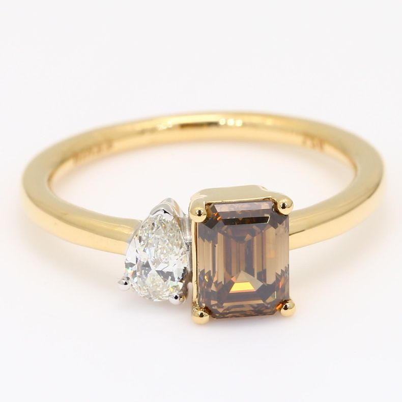 Genesis emerald-cut champagne and pear-cut white diamond ring