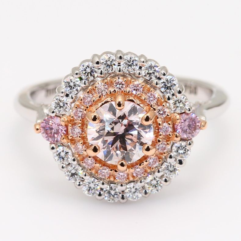 The Triumph Crescendo Exhibition PC1 Argyle certified pink diamond round-cut halo ring