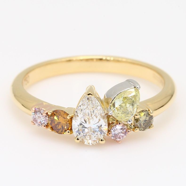 Celebration I pear-cut and round-cut rainbow diamond ring