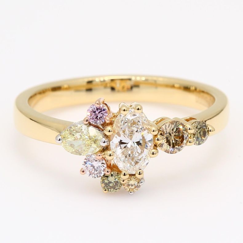 Frolic I oval and round-cut rainbow diamond ring
