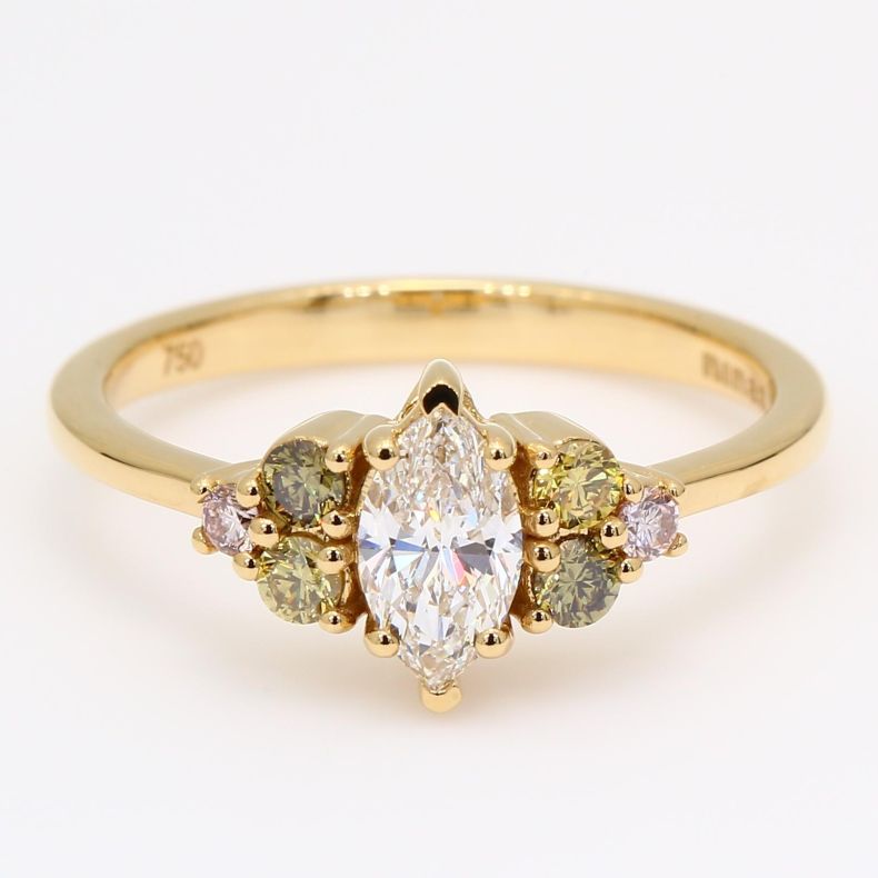 Vivienne marquise and round cut rainbow diamond ring