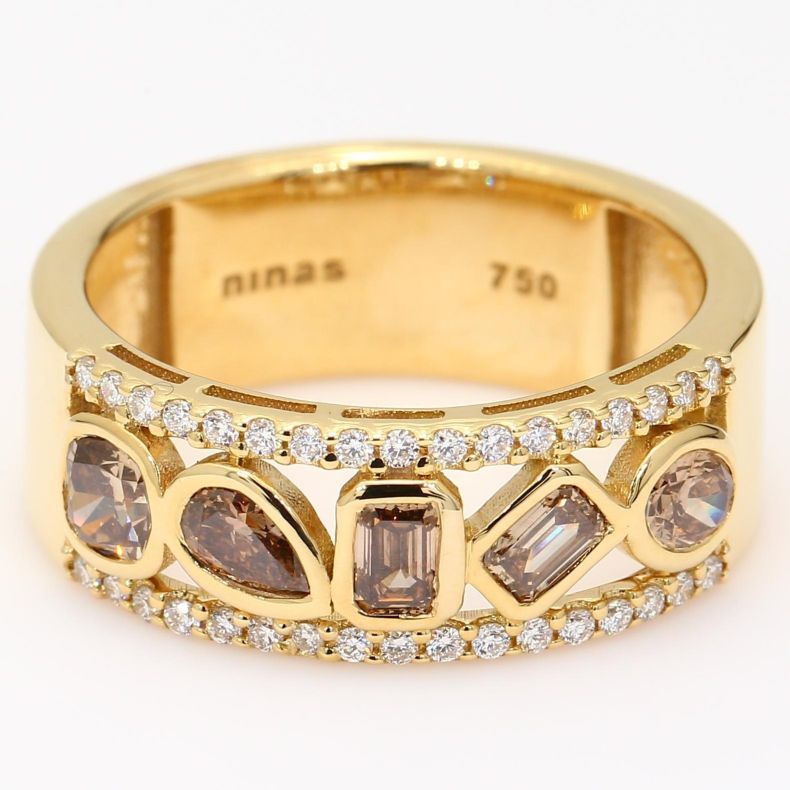 Paradox pear oval emerald and cushion-cut champagne diamond dress ring