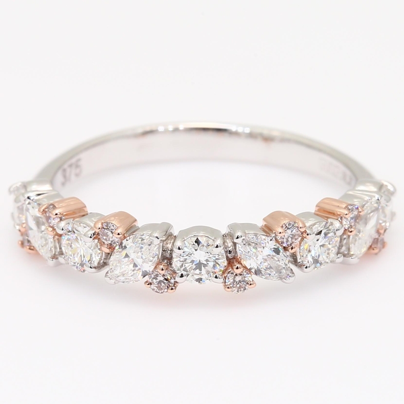 Veil round and marquise-cut Argyle light pink champagne and white diamond band ring