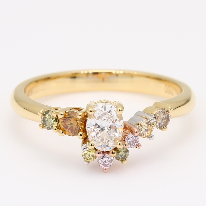 Frolic III oval and round-cut rainbow diamond ring