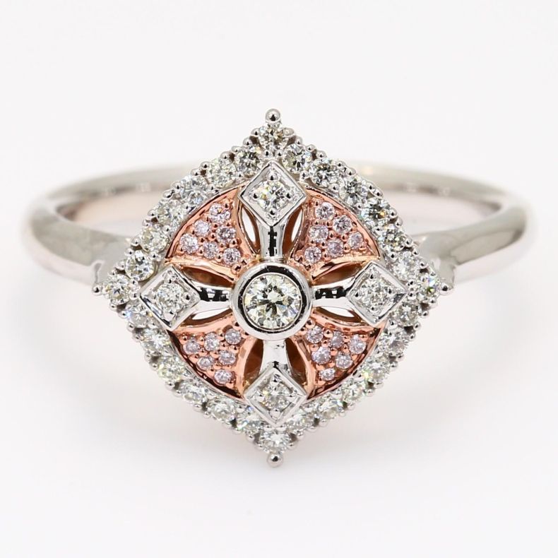 Marietta Argyle light pink champagne and white diamond cross ring