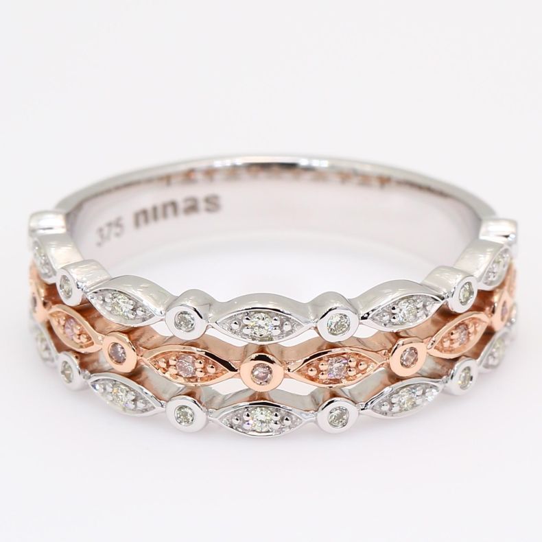 Trivium Argyle light pink champagne and white diamond dress ring